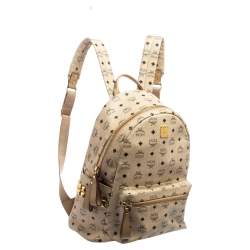 MCM Light Beige Visetos Coated Canvas And Leather Studded Stark Backpack