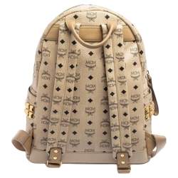MCM Light Beige Visetos Coated Canvas And Leather Studded Stark Backpack
