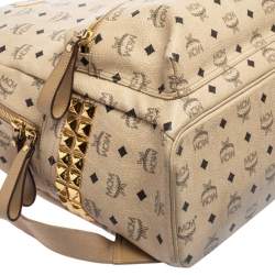 MCM Light Beige Visetos Coated Canvas And Leather Studded Stark Backpack