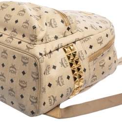 MCM Light Beige Visetos Coated Canvas And Leather Studded Stark Backpack