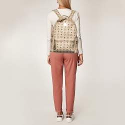 MCM Light Beige Visetos Coated Canvas And Leather Studded Stark Backpack