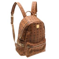 Pre Owned MCM Tan Coated Canvas And Leather Studded Stark Backpack