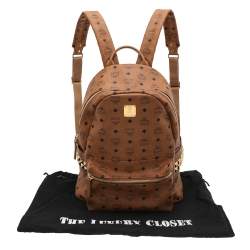 Pre Owned MCM Tan Coated Canvas And Leather Studded Stark Backpack