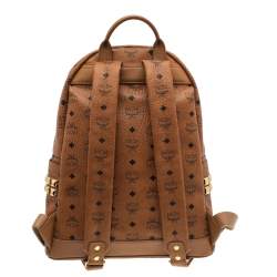 Pre Owned MCM Tan Coated Canvas And Leather Studded Stark Backpack