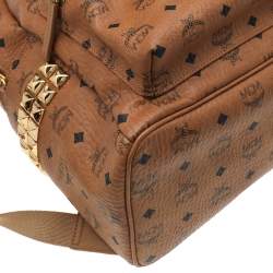 Pre Owned MCM Tan Coated Canvas And Leather Studded Stark Backpack
