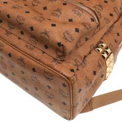 Pre Owned MCM Tan Coated Canvas And Leather Studded Stark Backpack