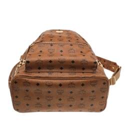 Pre Owned MCM Tan Coated Canvas And Leather Studded Stark Backpack