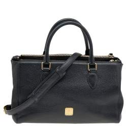 MCM Black Leather Double Zip Satchel