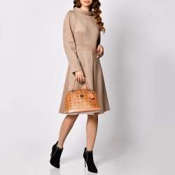 MCM Cognac Visetos Coated Canvas and Leather Heritage Satchel