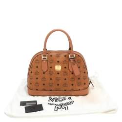 MCM Cognac Visetos Coated Canvas and Leather Heritage Satchel