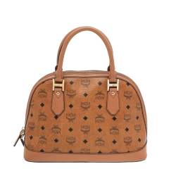 MCM Cognac Visetos Coated Canvas and Leather Heritage Satchel