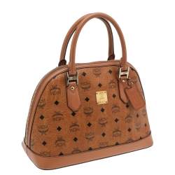 MCM Cognac Visetos Coated Canvas and Leather Heritage Satchel