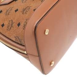 MCM Cognac Visetos Coated Canvas and Leather Heritage Satchel