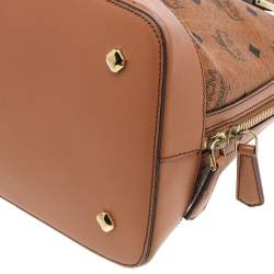 MCM Cognac Visetos Coated Canvas and Leather Heritage Satchel