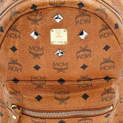 MCM Cognac Visetos Coated Canvas Small Studs Stark Backpack