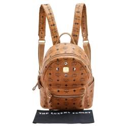MCM Cognac Visetos Coated Canvas Small Studs Stark Backpack
