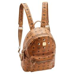 MCM Cognac Visetos Coated Canvas Small Studs Stark Backpack