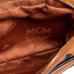 Pre Owned MCM Tan Visetos Coated Canvas And Leather Double Zip Camera Crossbody Bag