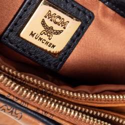 Pre Owned MCM Tan Visetos Coated Canvas And Leather Double Zip Camera Crossbody Bag