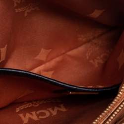 Pre Owned MCM Tan Visetos Coated Canvas And Leather Double Zip Camera Crossbody Bag