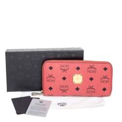 Pre Owned MCM Strawberry Pink Visetos Leather Heritage Continental Wallet