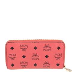 Pre Owned MCM Strawberry Pink Visetos Leather Heritage Continental Wallet