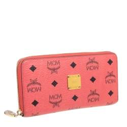 Pre Owned MCM Strawberry Pink Visetos Leather Heritage Continental Wallet