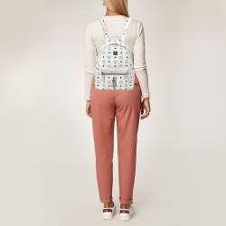 MCM White/Pink Visetos Rabbit Print Coated Canvas Small Stark Backpack