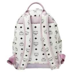 MCM White/Pink Visetos Rabbit Print Coated Canvas Small Stark Backpack