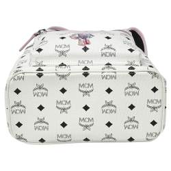 MCM White/Pink Visetos Rabbit Print Coated Canvas Small Stark Backpack