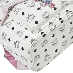MCM White/Pink Visetos Rabbit Print Coated Canvas Small Stark Backpack