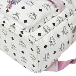 MCM White/Pink Visetos Rabbit Print Coated Canvas Small Stark Backpack
