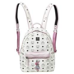 MCM White/Pink Visetos Rabbit Print Coated Canvas Small Stark Backpack