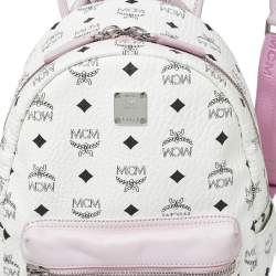 MCM White/Pink Visetos Rabbit Print Coated Canvas Small Stark Backpack