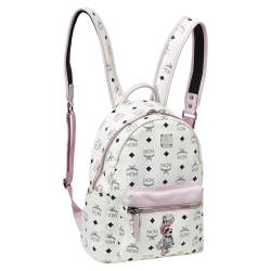 MCM White/Pink Visetos Rabbit Print Coated Canvas Small Stark Backpack