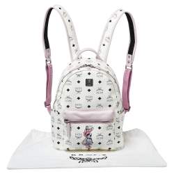 MCM White/Pink Visetos Rabbit Print Coated Canvas Small Stark Backpack