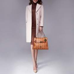 MCM Cognac Visetos Coated Canvas and Leather Heritage Top Handle Bag