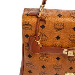 MCM Cognac Visetos Coated Canvas and Leather Heritage Top Handle Bag
