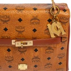 MCM Cognac Visetos Coated Canvas and Leather Heritage Top Handle Bag