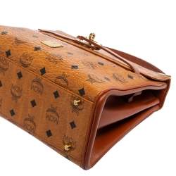 MCM Cognac Visetos Coated Canvas and Leather Heritage Top Handle Bag