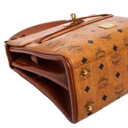 MCM Cognac Visetos Coated Canvas and Leather Heritage Top Handle Bag