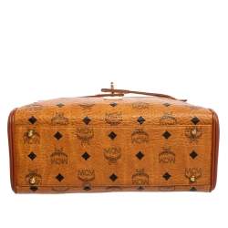 MCM Cognac Visetos Coated Canvas and Leather Heritage Top Handle Bag