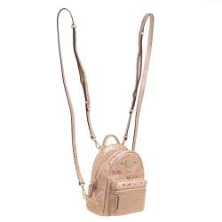 Pre Owned MCM Metallic Beige Leather XS Stark Studded Backpack