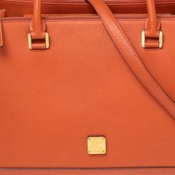 Pre Owned MCM Orange Leather Double Zip Tote