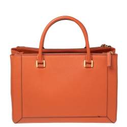 Pre Owned MCM Orange Leather Double Zip Tote