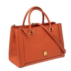 Pre Owned MCM Orange Leather Double Zip Tote