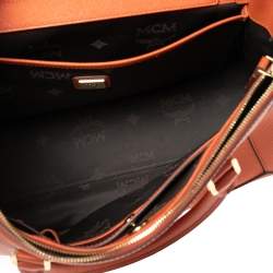 Pre Owned MCM Orange Leather Double Zip Tote