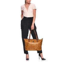 MCM Cognac Visetos Coated Canvas and Leather Shopper Tote