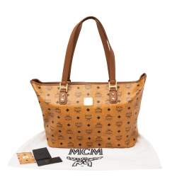 MCM Cognac Visetos Coated Canvas and Leather Shopper Tote