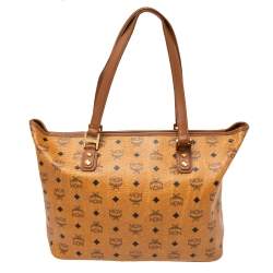 MCM Cognac Visetos Coated Canvas and Leather Shopper Tote